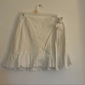 White Linen Wrap Mini Skirt